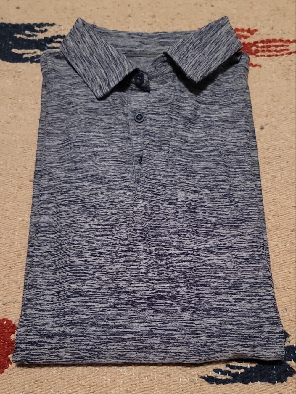 Three Sixty Six Men's Long-Sleeve Polo in Heathered Blue and White